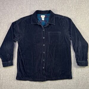 LL Bean Corduroy Shirt Jacket Mens Medium Regular Lined Navy Button Front